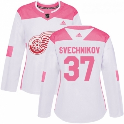 Womens Adidas Detroit Red Wings 37 Evgeny Svechnikov Authentic WhitePink Fashion NHL Jersey 