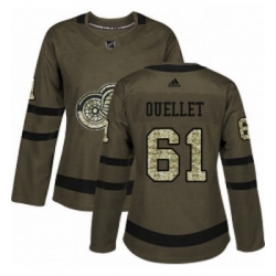 Womens Adidas Detroit Red Wings 61 Xavier Ouellet Authentic Green Salute to Service NHL Jersey 