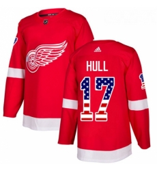 Youth Adidas Detroit Red Wings 17 Brett Hull Authentic Red USA Flag Fashion NHL Jersey 