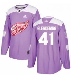 Youth Adidas Detroit Red Wings 41 Luke Glendening Authentic Purple Fights Cancer Practice NHL Jersey 