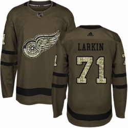 Youth Adidas Detroit Red Wings 71 Dylan Larkin Authentic Green Salute to Service NHL Jersey 