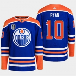 Men Edmonton Oilers 10 Derek Ryan Royal 2024 Stanley Cup Final Patch Stitched Jersey