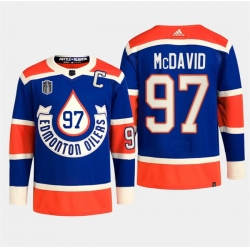 Men Edmonton Oilers 97 Connor McDavid Royal 2024 Stanley Cup Final Patch Heritage Classic Primegreen Stitched Jersey