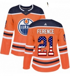 Womens Adidas Edmonton Oilers 21 Andrew Ference Authentic Orange USA Flag Fashion NHL Jersey 