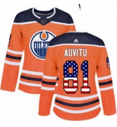 Womens Adidas Edmonton Oilers 81 Yohann Auvitu Authentic Orange USA Flag Fashion NHL Jersey 