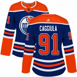 Womens Adidas Edmonton Oilers 91 Drake Caggiula Authentic Royal Blue Alternate NHL Jersey 