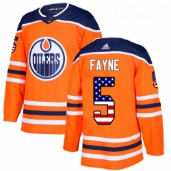 Youth Adidas Edmonton Oilers 5 Mark Fayne Authentic Orange USA Flag Fashion NHL Jersey 