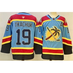 Men Florida Panthers 19 Matthew Tkachuk Blue 2024 25 Reverse Retro With A Patch Stitched Hockey Jersey