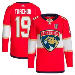 Men Florida Panthers 19 Matthew Tkachuk Red 2024 Stanley Cup Final Patch Stitched Jersey