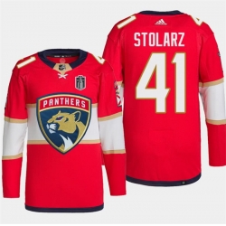 Men Florida Panthers 41 Anthony Stolarz Red 2024 Stanley Cup Final Patch Stitched Jersey
