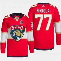 Men Florida Panthers 77 Niko Mikkola Red 2024 Stanley Cup Final Patch Stitched Jersey