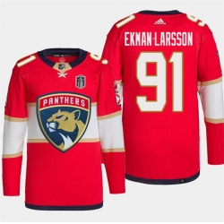 Men Florida Panthers 91 Oliver Ekman Larsson Red 2024 Stanley Cup Final Patch Stitched Jersey