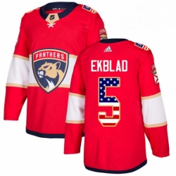 Mens Adidas Florida Panthers 5 Aaron Ekblad Authentic Red USA Flag Fashion NHL Jersey 