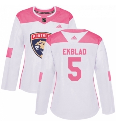 Womens Adidas Florida Panthers 5 Aaron Ekblad Authentic WhitePink Fashion NHL Jersey 