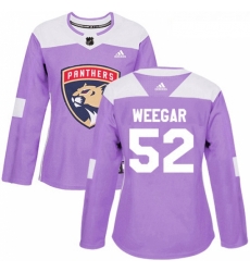 Womens Adidas Florida Panthers 52 MacKenzie Weegar Authentic Purple Fights Cancer Practice NHL Jersey 