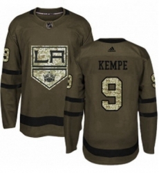 Mens Adidas Los Angeles Kings 9 Adrian Kempe Authentic Green Salute to Service NHL Jersey 