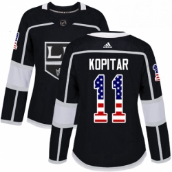 Womens Adidas Los Angeles Kings 11 Anze Kopitar Authentic Black USA Flag Fashion NHL Jersey 