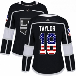 Womens Adidas Los Angeles Kings 18 Dave Taylor Authentic Black USA Flag Fashion NHL Jersey 