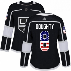 Womens Adidas Los Angeles Kings 8 Drew Doughty Authentic Black USA Flag Fashion NHL Jersey 