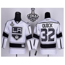 Kids Los Angeles Kings #32 Jonathan Quick White Road 2014 Stanley Cup Finals Stitched NHL Jerseys