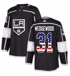 Youth Adidas Los Angeles Kings 31 Scott Wedgewood Authentic Black USA Flag Fashion NHL Jersey 