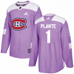 Mens Adidas Montreal Canadiens 1 Jacques Plante Authentic Purple Fights Cancer Practice NHL Jersey 