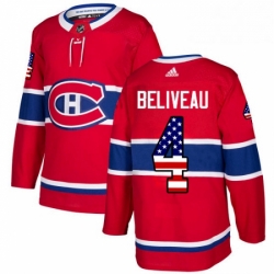 Mens Adidas Montreal Canadiens 4 Jean Beliveau Authentic Red USA Flag Fashion NHL Jersey 