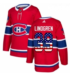 Youth Adidas Montreal Canadiens 39 Charlie Lindgren Authentic Red USA Flag Fashion NHL Jersey 