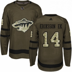 Mens Adidas Minnesota Wild 14 Joel Eriksson Ek Authentic Green Salute to Service NHL Jersey 