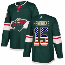 Mens Adidas Minnesota Wild 15 Matt Hendricks Authentic Green USA Flag Fashion NHL Jersey 