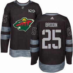 Mens Adidas Minnesota Wild 25 Jonas Brodin Premier Black 1917 2017 100th Anniversary NHL Jersey 