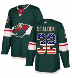 Mens Adidas Minnesota Wild 32 Alex Stalock Authentic Green USA Flag Fashion NHL Jersey 