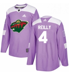 Mens Adidas Minnesota Wild 4 Mike Reilly Authentic Purple Fights Cancer Practice NHL Jersey 