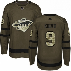 Mens Adidas Minnesota Wild 9 Mikko Koivu Authentic Green Salute to Service NHL Jersey 