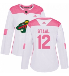 Womens Adidas Minnesota Wild 12 Eric Staal Authentic WhitePink Fashion NHL Jersey 