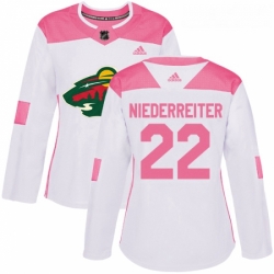 Womens Adidas Minnesota Wild 22 Nino Niederreiter Authentic WhitePink Fashion NHL Jersey 