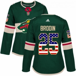 Womens Adidas Minnesota Wild 25 Jonas Brodin Authentic Green USA Flag Fashion NHL Jersey 