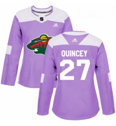 Womens Adidas Minnesota Wild 27 Kyle Quincey Authentic Purple Fights Cancer Practice NHL Jersey 