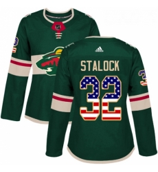 Womens Adidas Minnesota Wild 32 Alex Stalock Authentic Green USA Flag Fashion NHL Jersey 