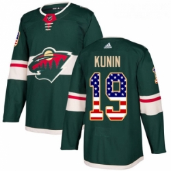 Youth Adidas Minnesota Wild 19 Luke Kunin Authentic Green USA Flag Fashion NHL Jersey 