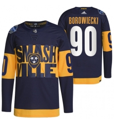 Men Nashville Predators 90 Mark Borowiecki 2022 Navy Stadium Series Breakaway Player Stitched Jersey