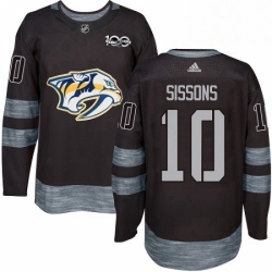 Mens Adidas Nashville Predators 10 Colton Sissons Authentic Black 1917 2017 100th Anniversary NHL Jersey 