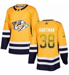 Mens Adidas Nashville Predators 38 Ryan Hartman Authentic Gold Drift Fashion NHL Jersey 