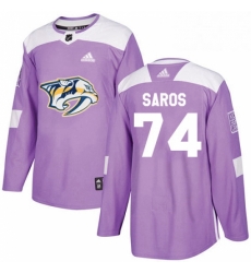 Mens Adidas Nashville Predators 74 Juuse Saros Authentic Purple Fights Cancer Practice NHL Jersey 