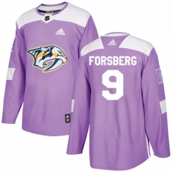 Mens Adidas Nashville Predators 9 Filip Forsberg Authentic Purple Fights Cancer PracticeNHL Jersey 