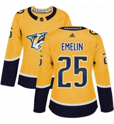 Womens Adidas Nashville Predators 25 Alexei Emelin Authentic Gold Home NHL Jersey 