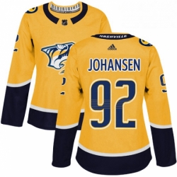 Womens Adidas Nashville Predators 92 Ryan Johansen Authentic Gold Home NHL Jersey 