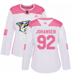 Womens Adidas Nashville Predators 92 Ryan Johansen Authentic WhitePink Fashion NHL Jersey 