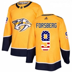 Youth Adidas Nashville Predators 9 Filip Forsberg Authentic Gold USA Flag Fashion NHL Jersey 