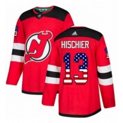 Mens Adidas New Jersey Devils 13 Nico Hischier Authentic Red USA Flag Fashion NHL Jersey 